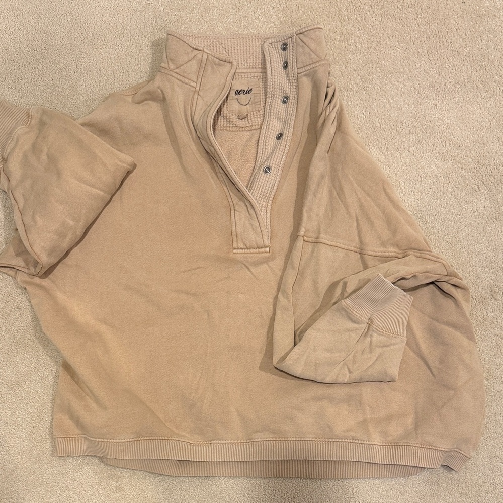 Aerie Women's Zip Up Sweater in Tan